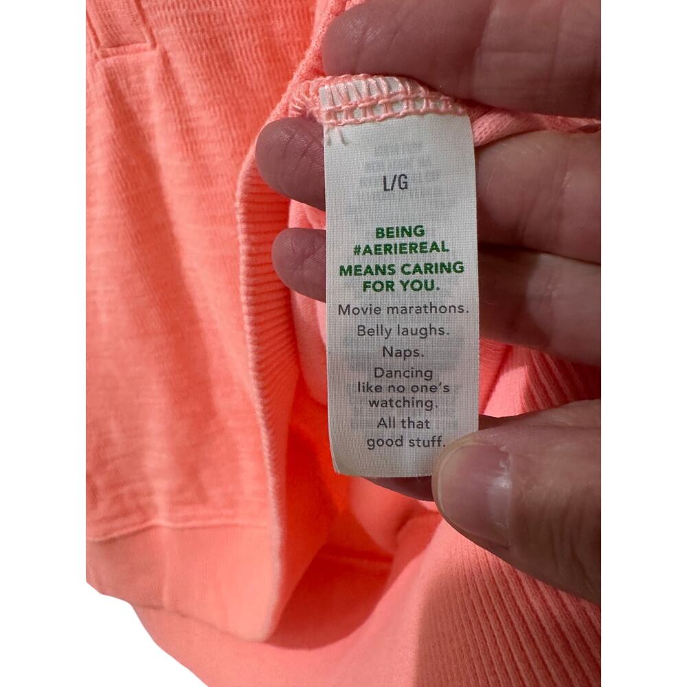 Aerie Happy Henley Oversized Everyday Polo Sweatshirt NWOT Bright Coral Pink, L - Picture 4 of 7